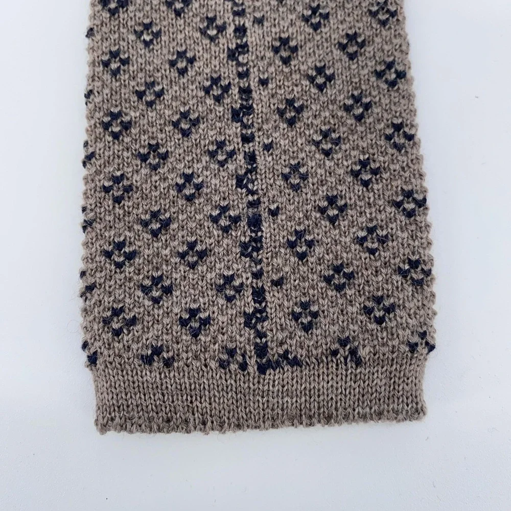 Eton Tie Mens Brown Navy Skinny Knit 100% Wool Textured Pattern Necktie Dress